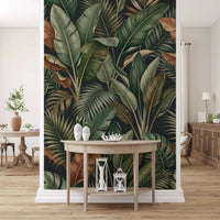 Tropical Foliage Mystique wall mural with earthy leaf tones, GD9418