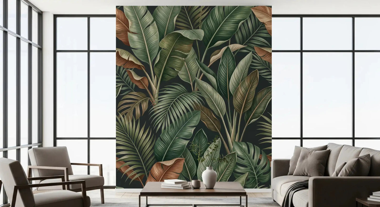 Tropical Foliage Mystique mural with detailed foliage texture, GD9418