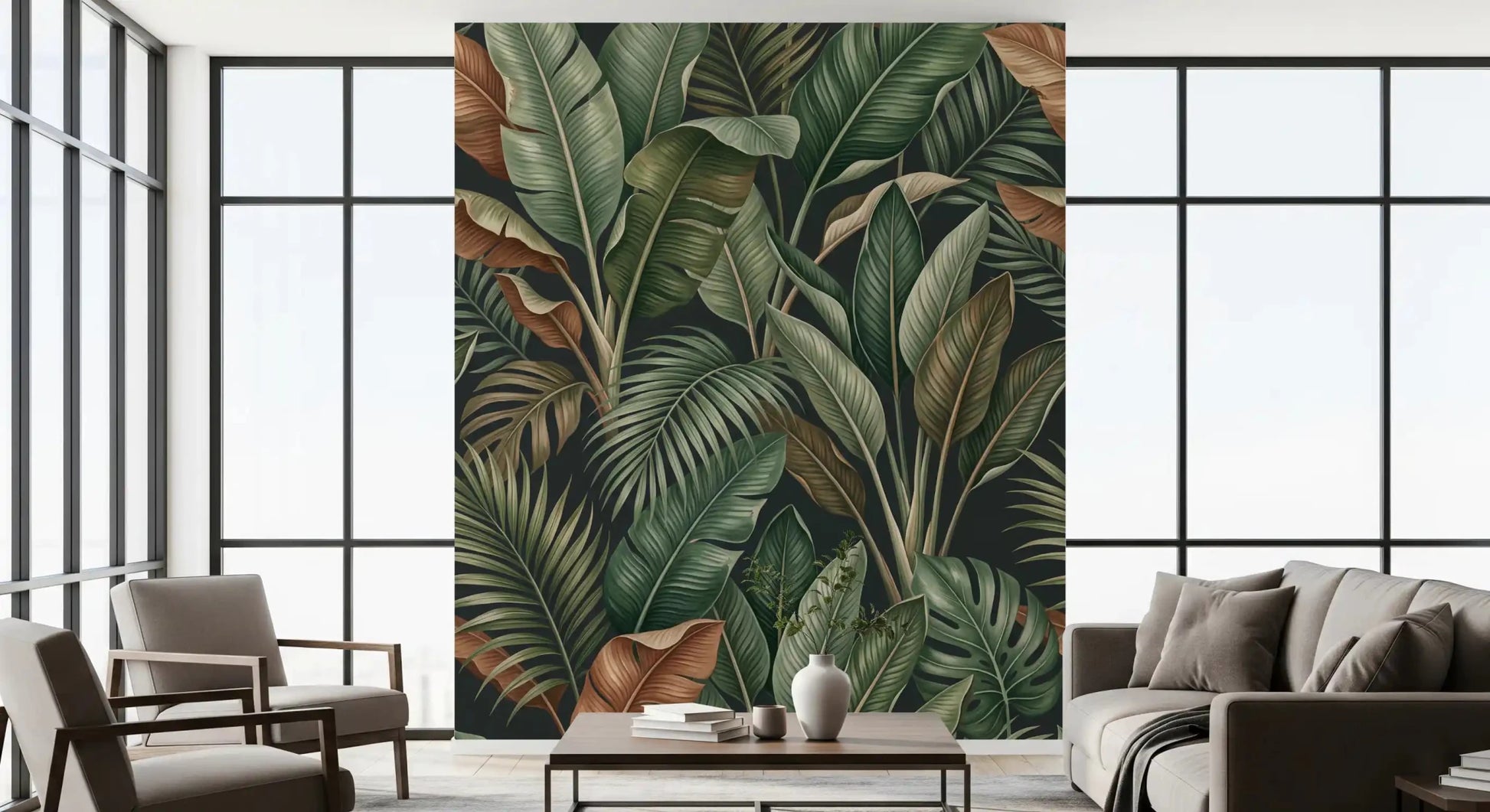 Tropical Foliage Mystique mural with detailed foliage texture, GD9418