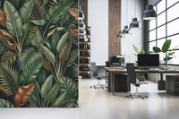 Tropical Foliage Mystique wall mural with layered green leaves, GD9418