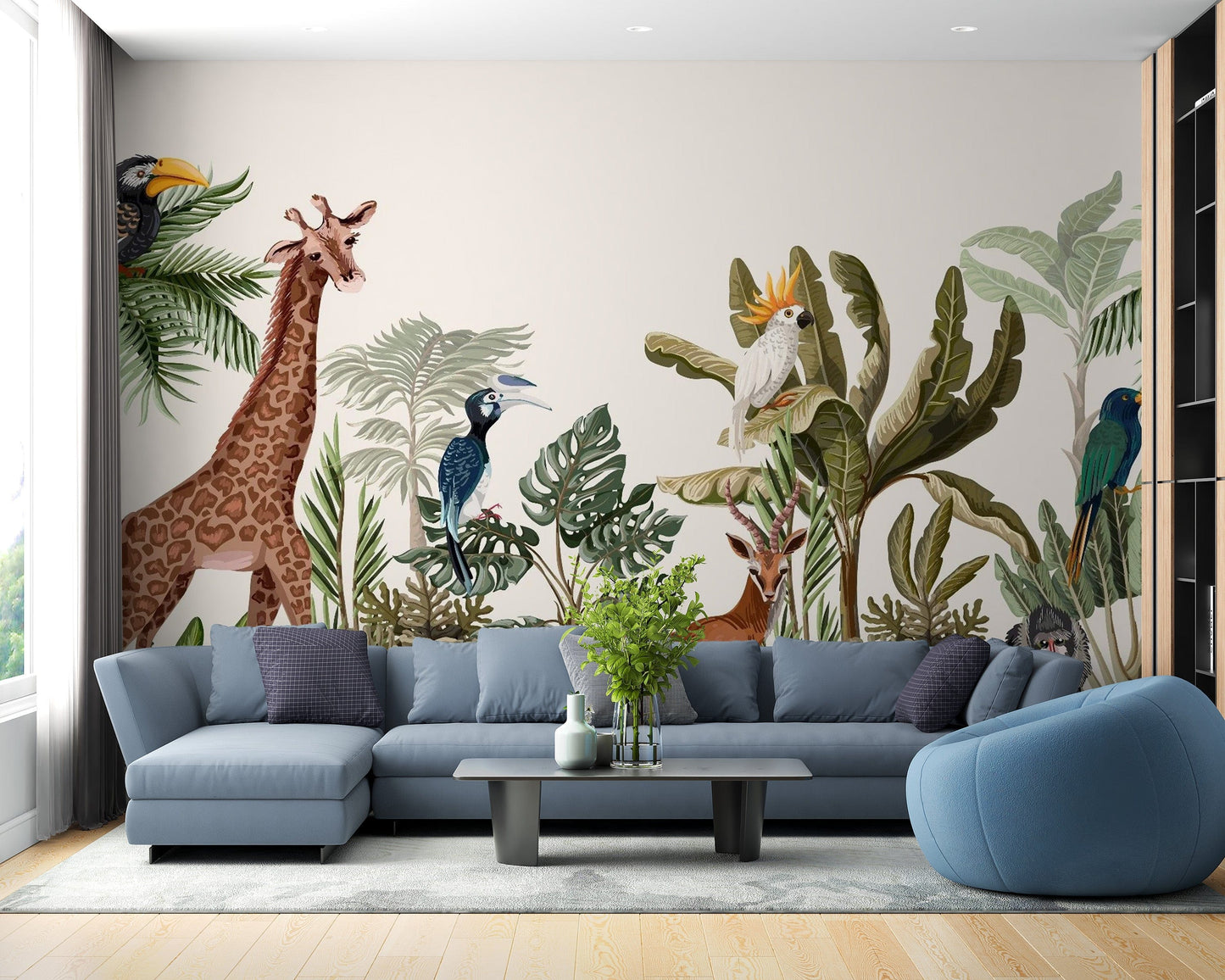 Reusable Tropical Forest Animal Wall Mural for Spaces