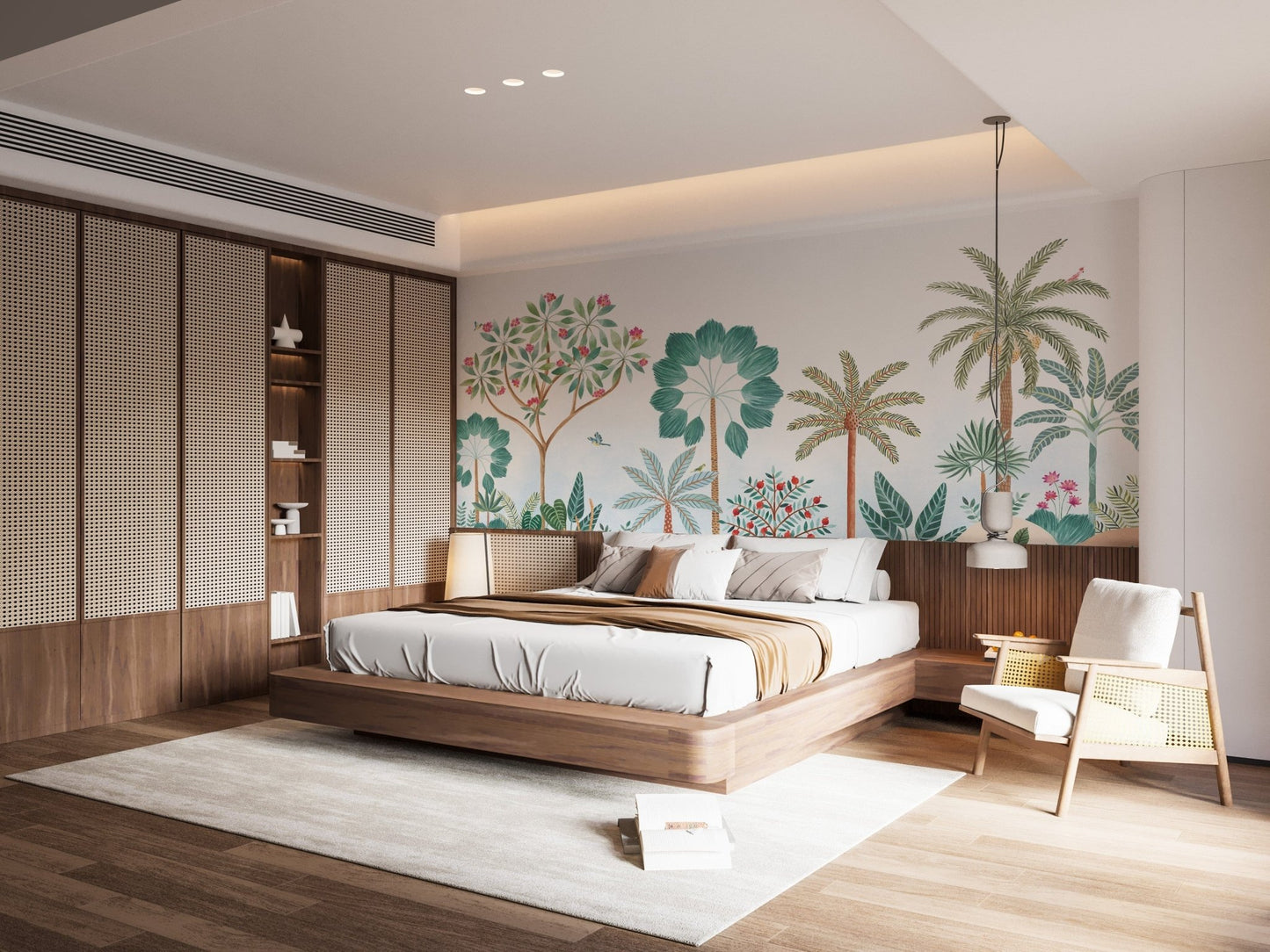 Nature-themed tropical wallpaper with vibrant leaves pattern.