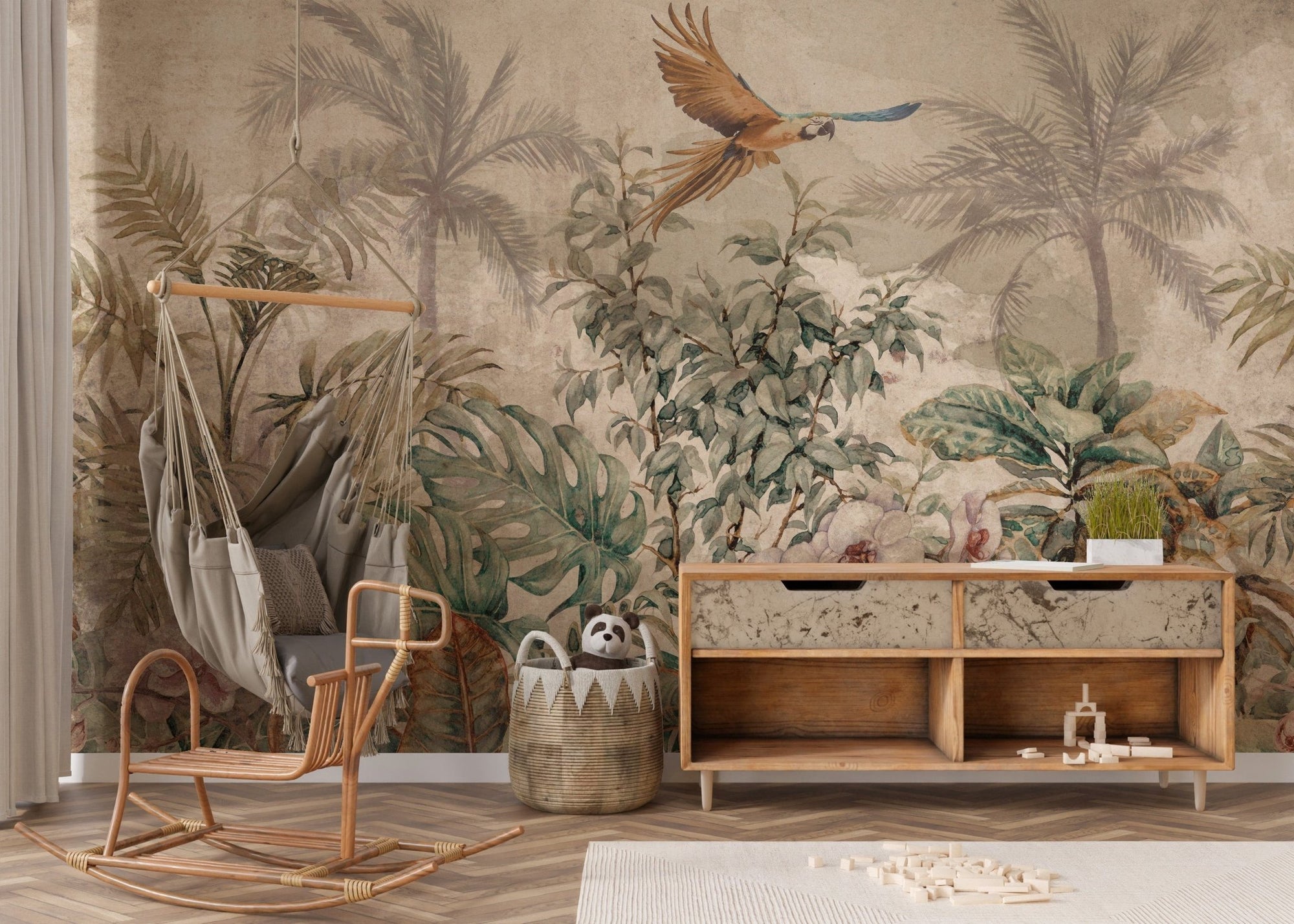 Sepia Colored Tropical Forest Mural A565
