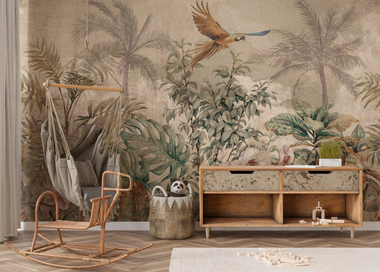 Sepia Colored Tropical Forest Mural A565
