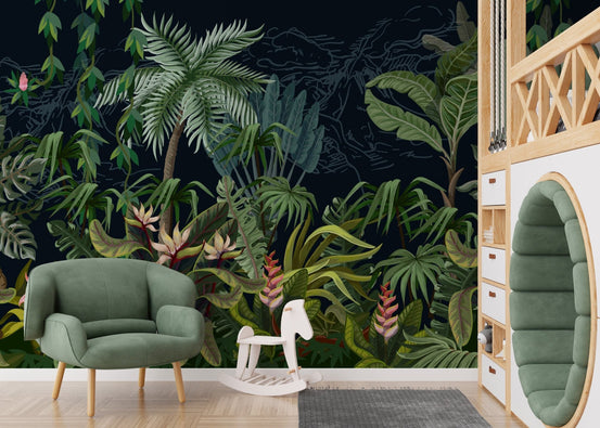 Lush tropical forest wallpaper mural for vibrant walls A658
