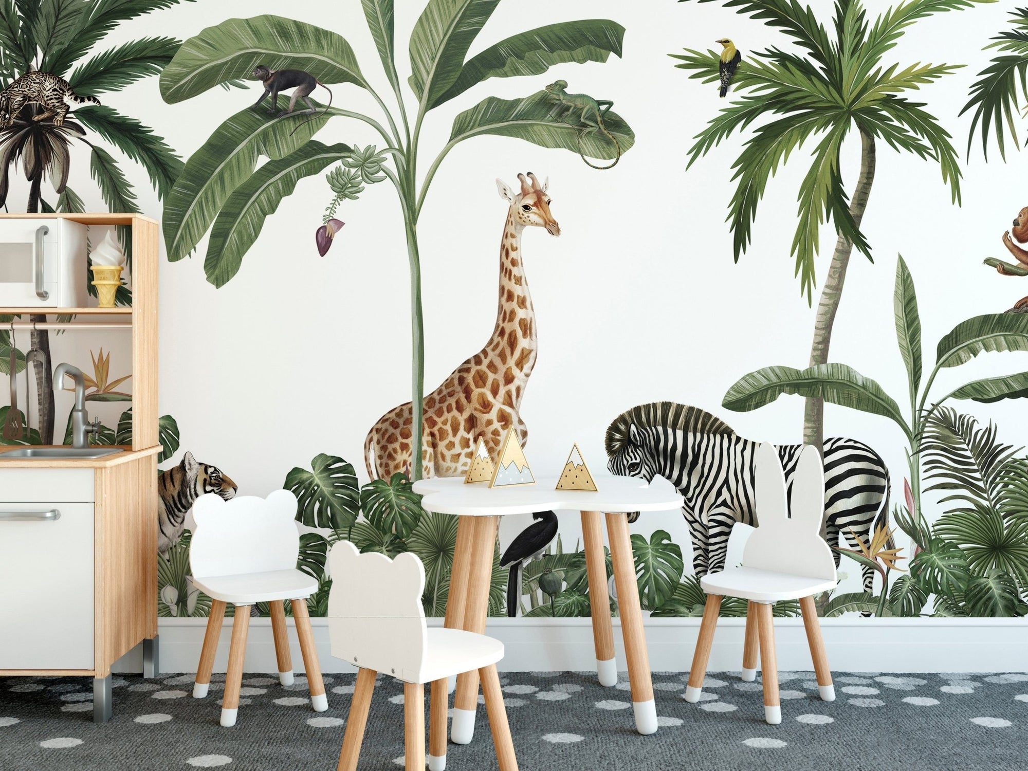 Tropical forest animals jungle theme wallpaper decor KB36