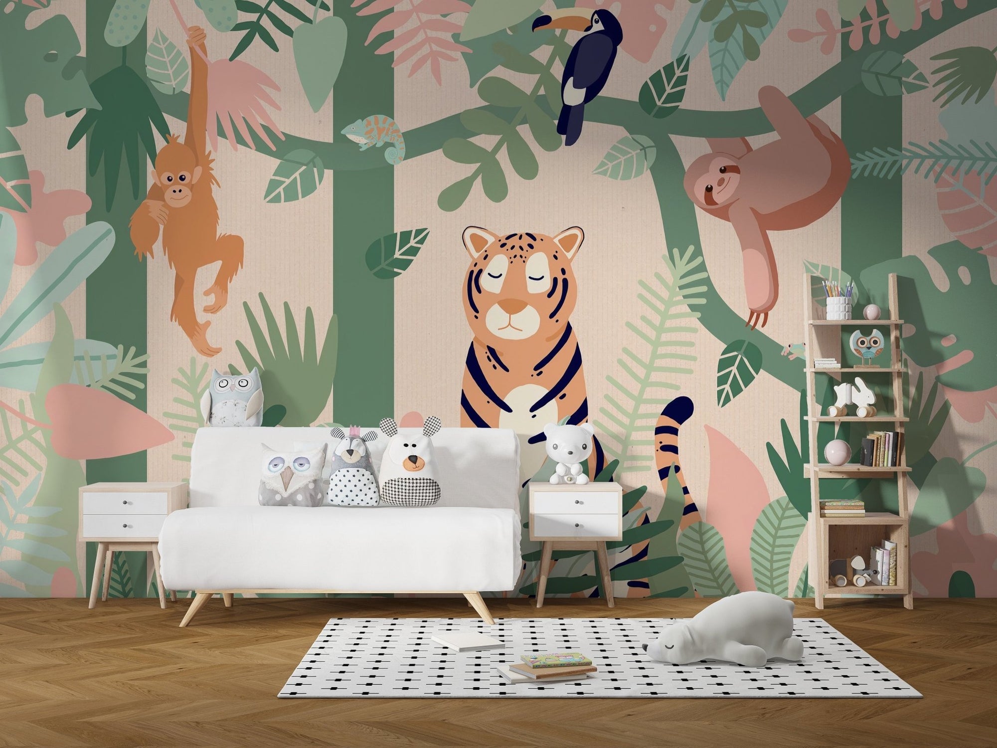 Kids Jungle animal friends wallpaper mural A466