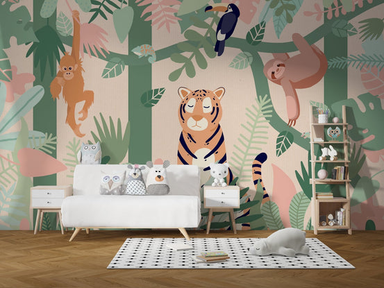 Kids Jungle animal friends wallpaper mural A466