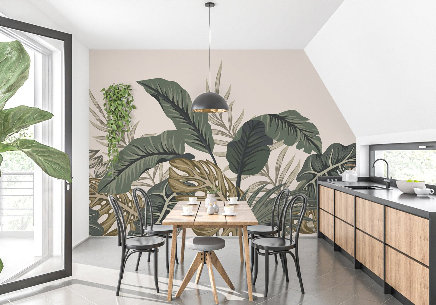 Tropical leaves mural with fern patterns
 A671