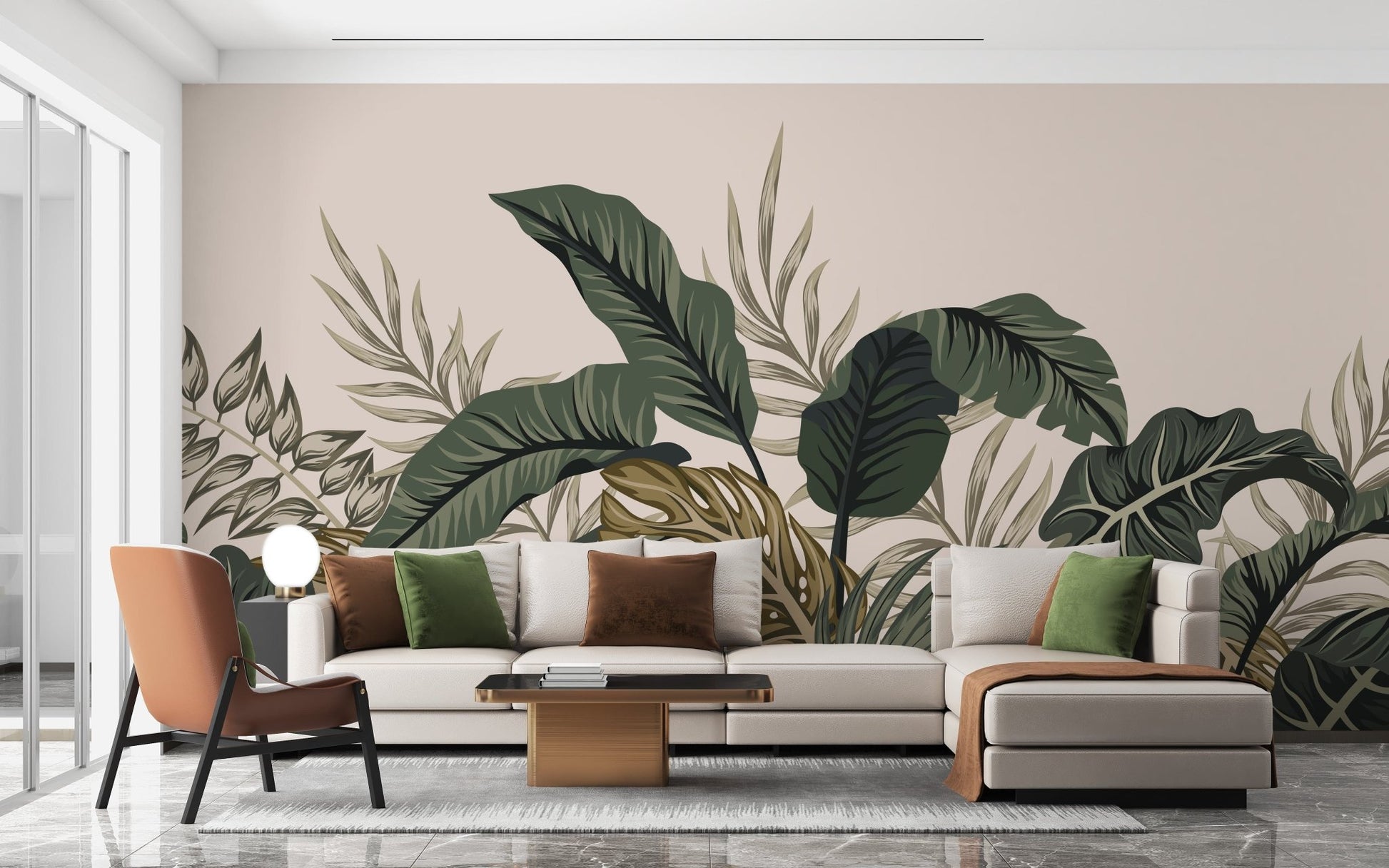 Tropical Leaves & Fern Design Wallpaper Mural - Giffywalls A671