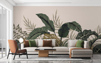 Tropical Leaves & Fern Design Wallpaper Mural - Giffywalls A671