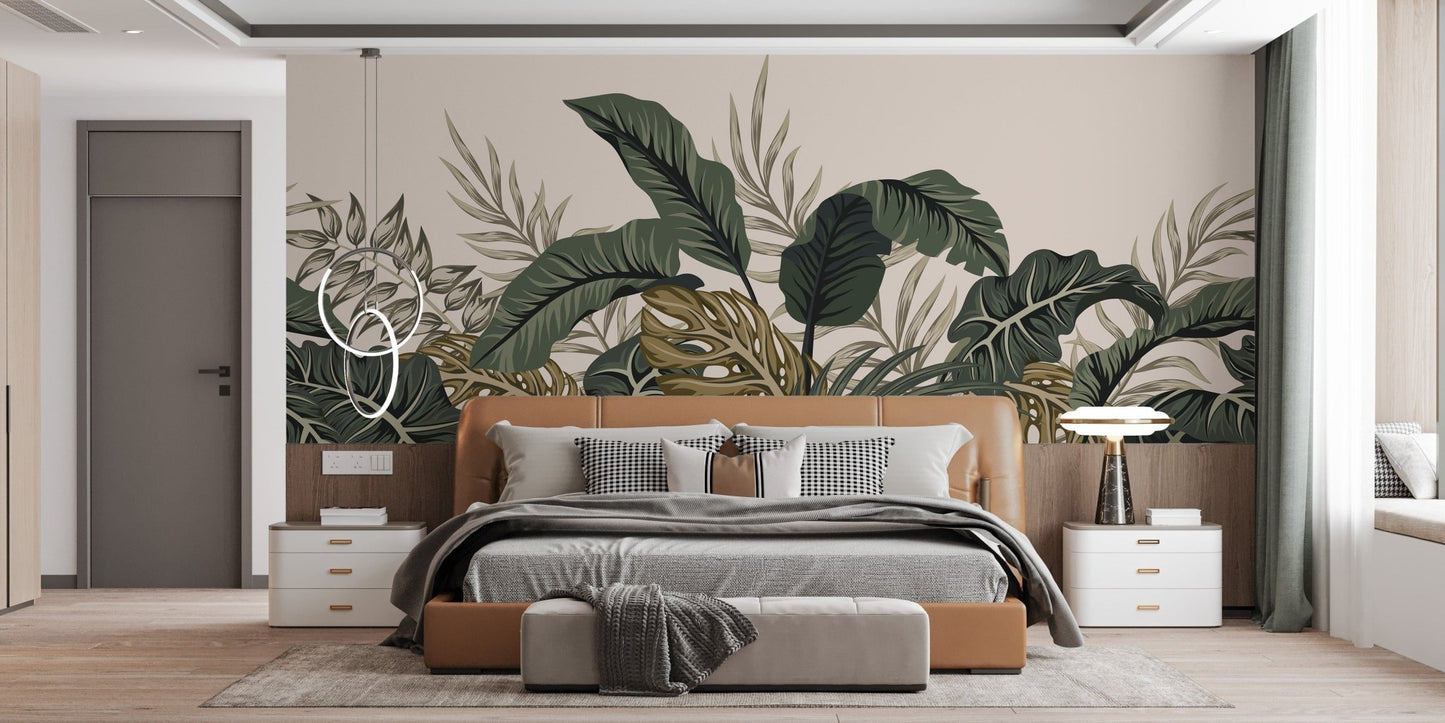 Tropical Leaves & Fern Design Wallpaper Mural - Giffywalls A671
