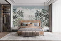 Serene tropical gate wallpaper design
