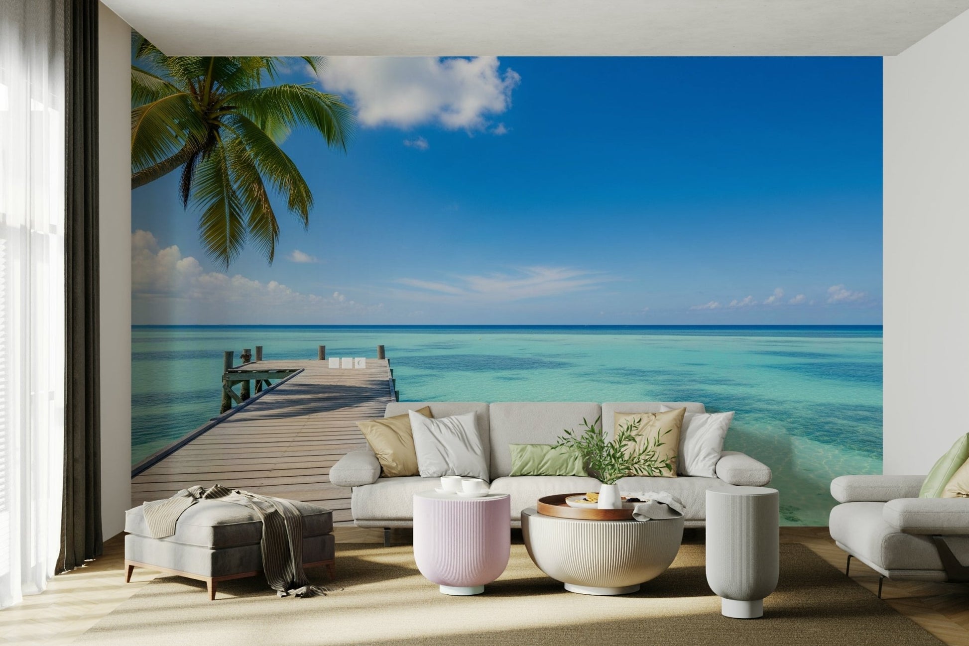 Tropical Getaway Wall Mural in a living room

