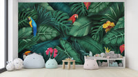 Tropical Green Leaves and Birds Wallpaper Mural - Giffywalls tropical-05