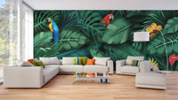 Tropical Green Leaves and Birds Wallpaper Mural - Giffywalls tropical-05