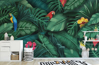 Tropical Green Leaves and Birds Wallpaper Mural - Giffywalls tropical-05