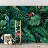 Tropical Green Leaves and Birds Wallpaper Mural - Giffywalls tropical-05