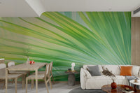 Living room accent with tropical foliage wallpaper

