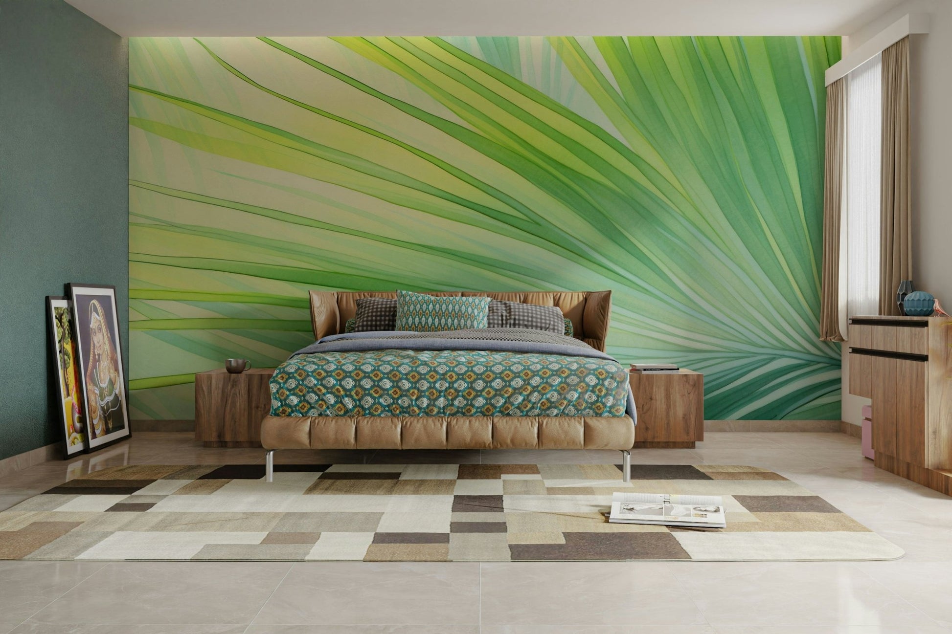 Easy-install tropical green oasis wall mural

