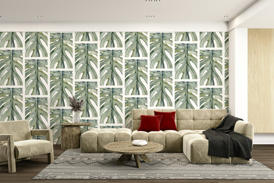 A peaceful wall mural with a soft tropical scene. GD4198

