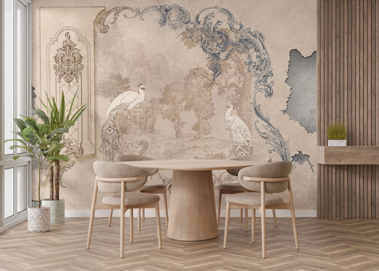 Tropical grey concrete wall mural design B239