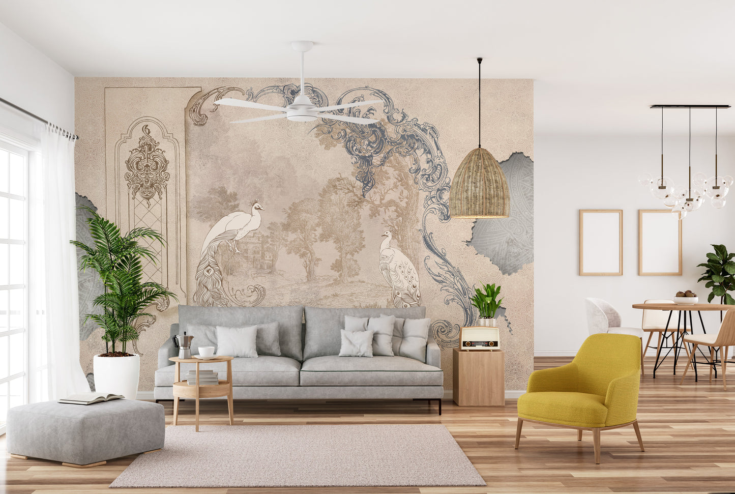 Tropical Grey Wall Decor Concrete Wallpaper - Giffywalls