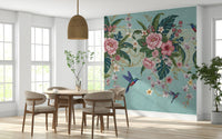 Exotic bird and blossom wall mural for a modern office space