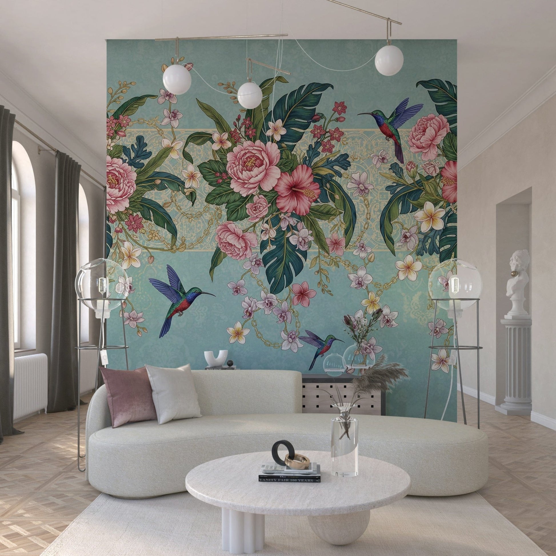 Nature inspired floral wallpaper mural for contemporary home styling