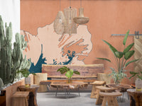 Cream petal wall mural with ink-style floral center and soft warm surface