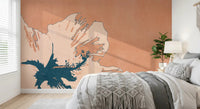 Soft cream petals define Tropical Ink Flower wall mural in a bedroom setting