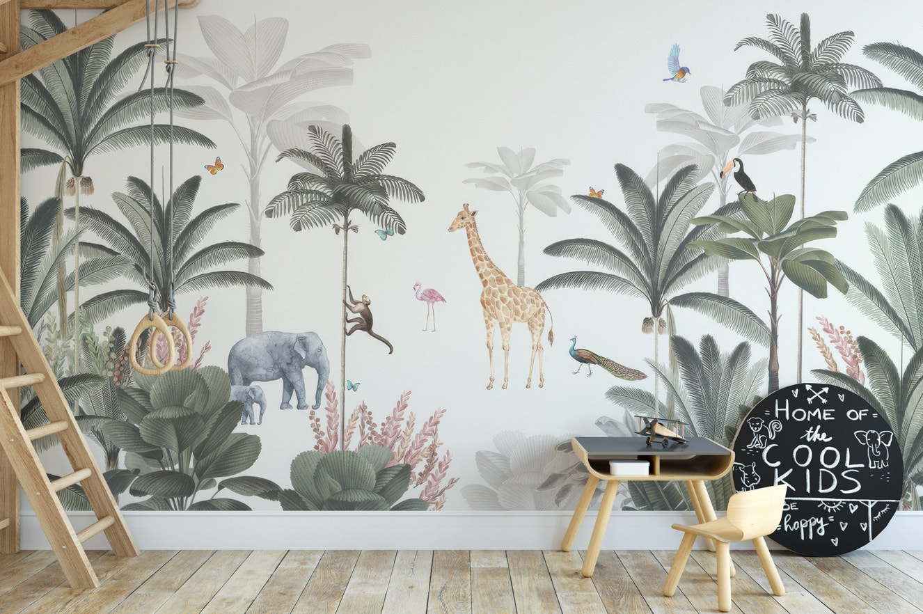 Tropical jungle animal wallpaper design
