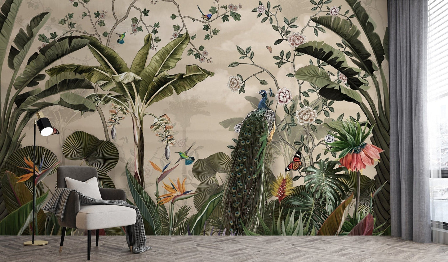 Nature-inspired tropical bird wallpaper
