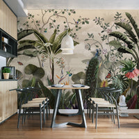 Hummingbirds in tropical jungle art
