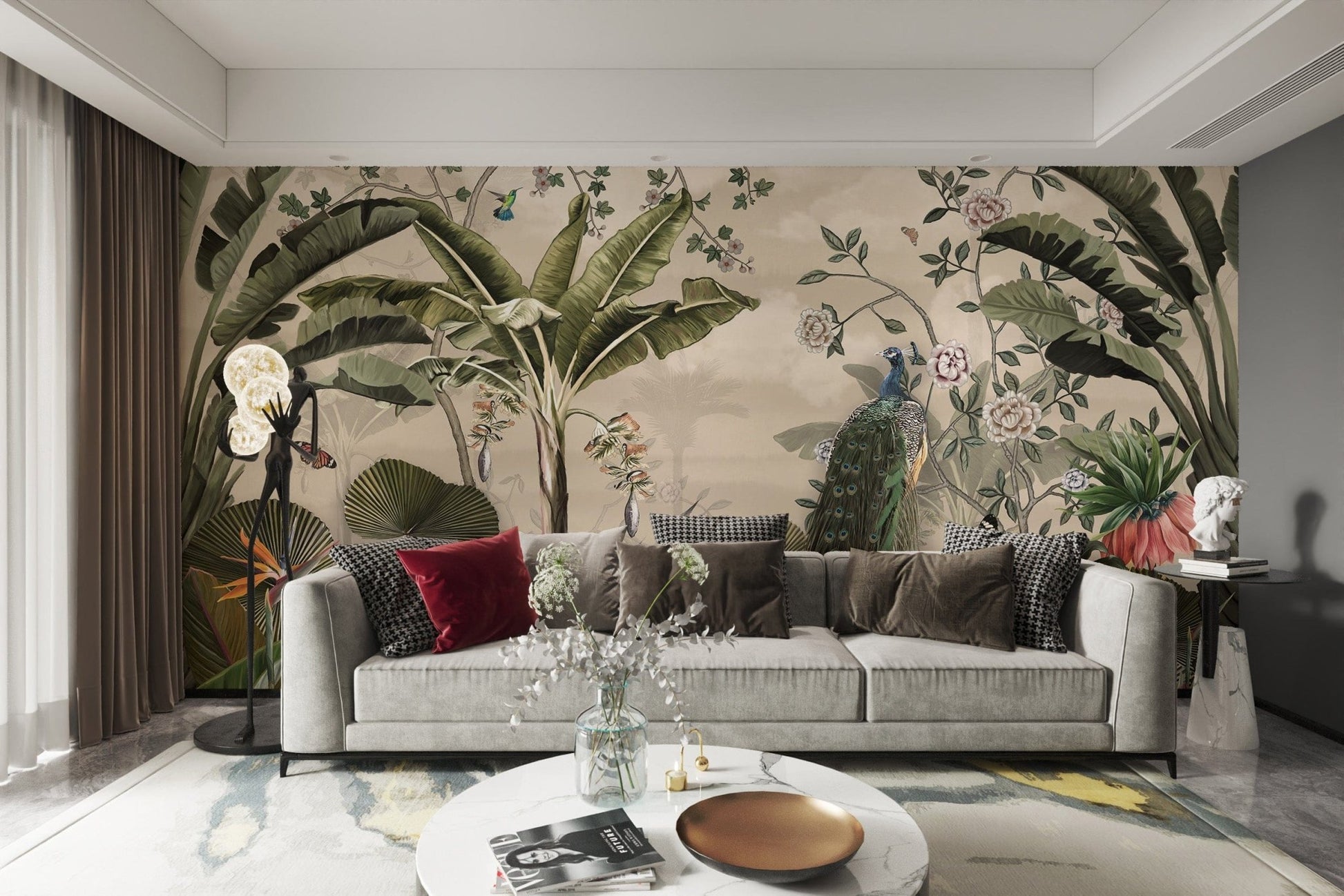 Jungle mural with exotic wildlife