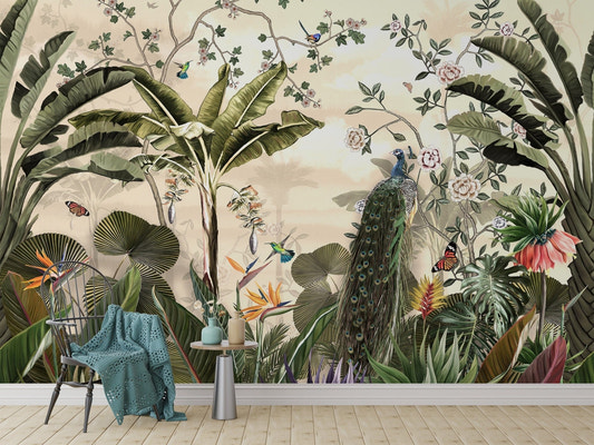 Tropical jungle bird wallpaper design
