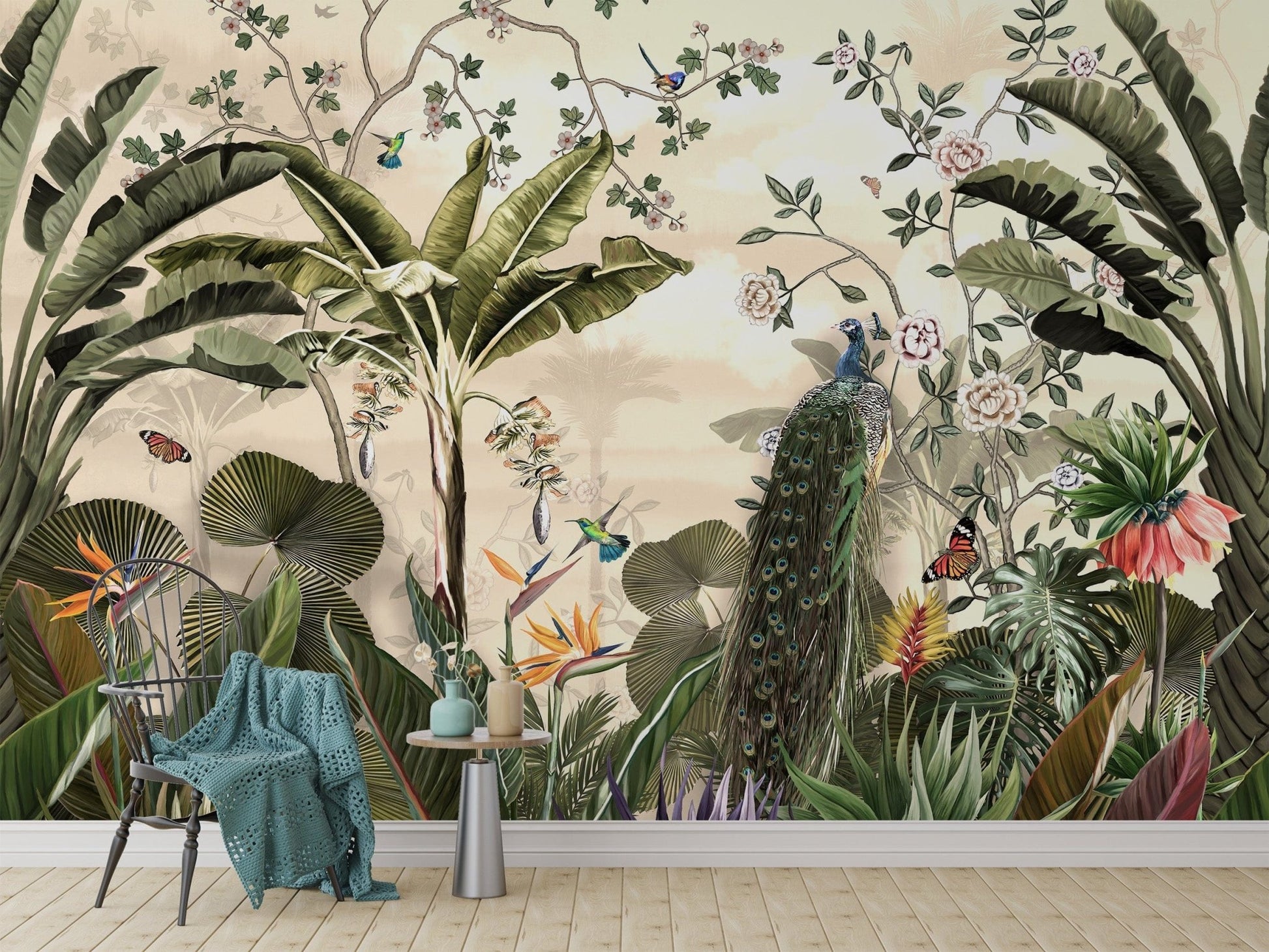 Tropical jungle bird wallpaper design
