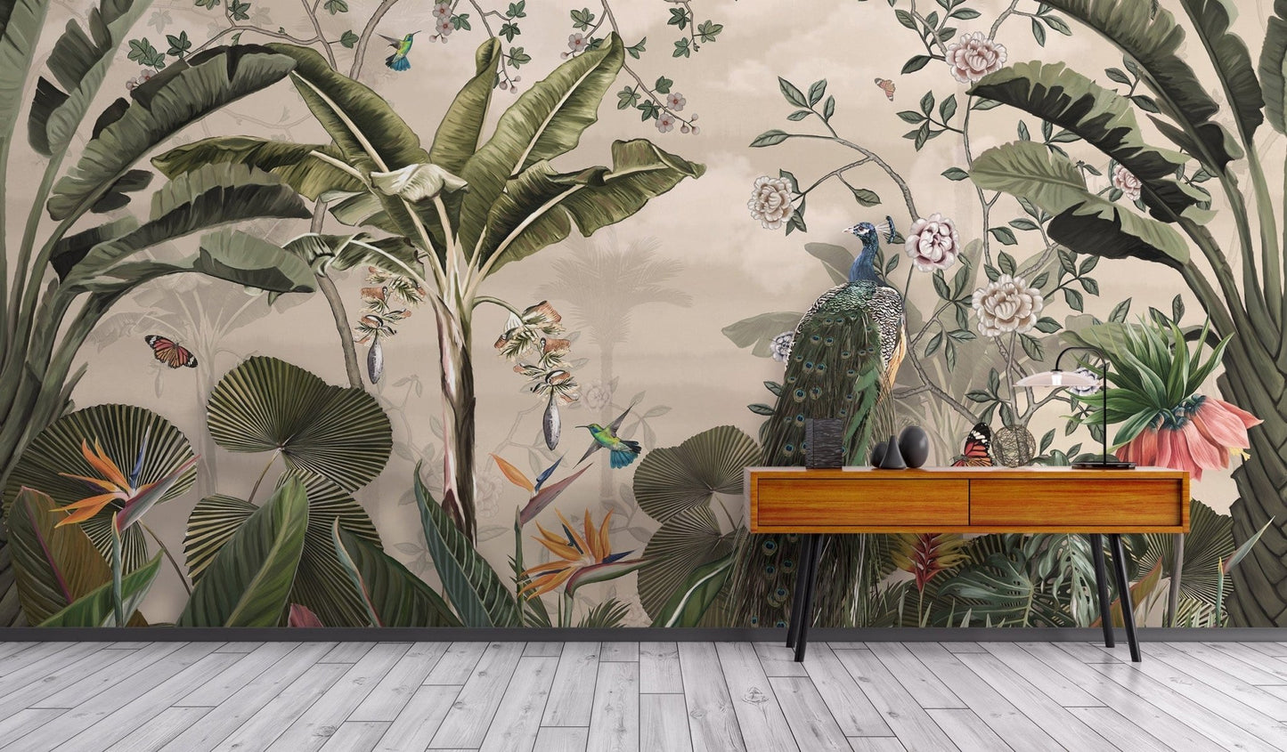 Exotic birds in jungle wall mural
