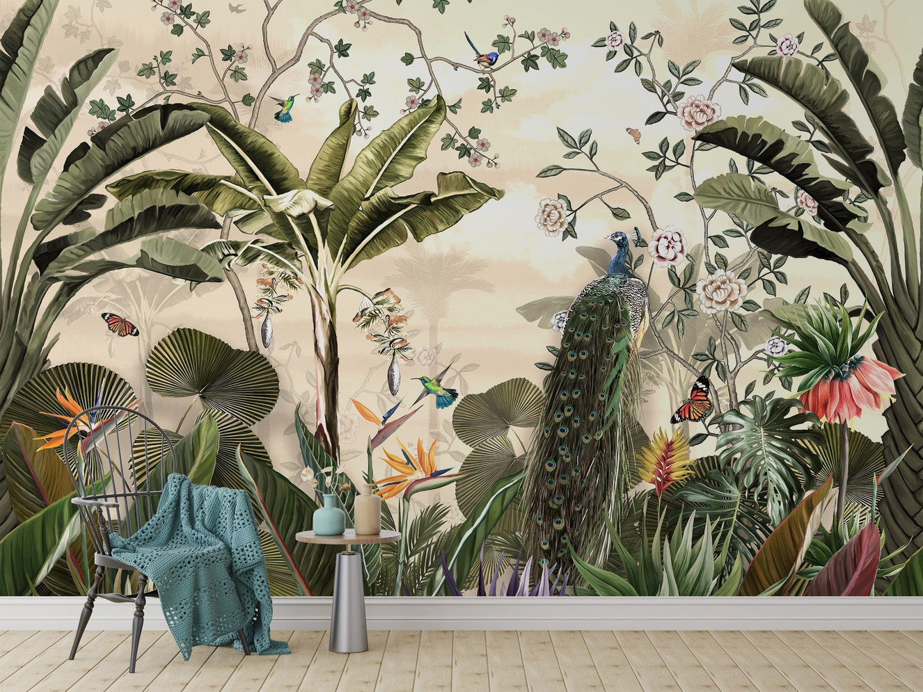 Tropical jungle bird wallpaper design
