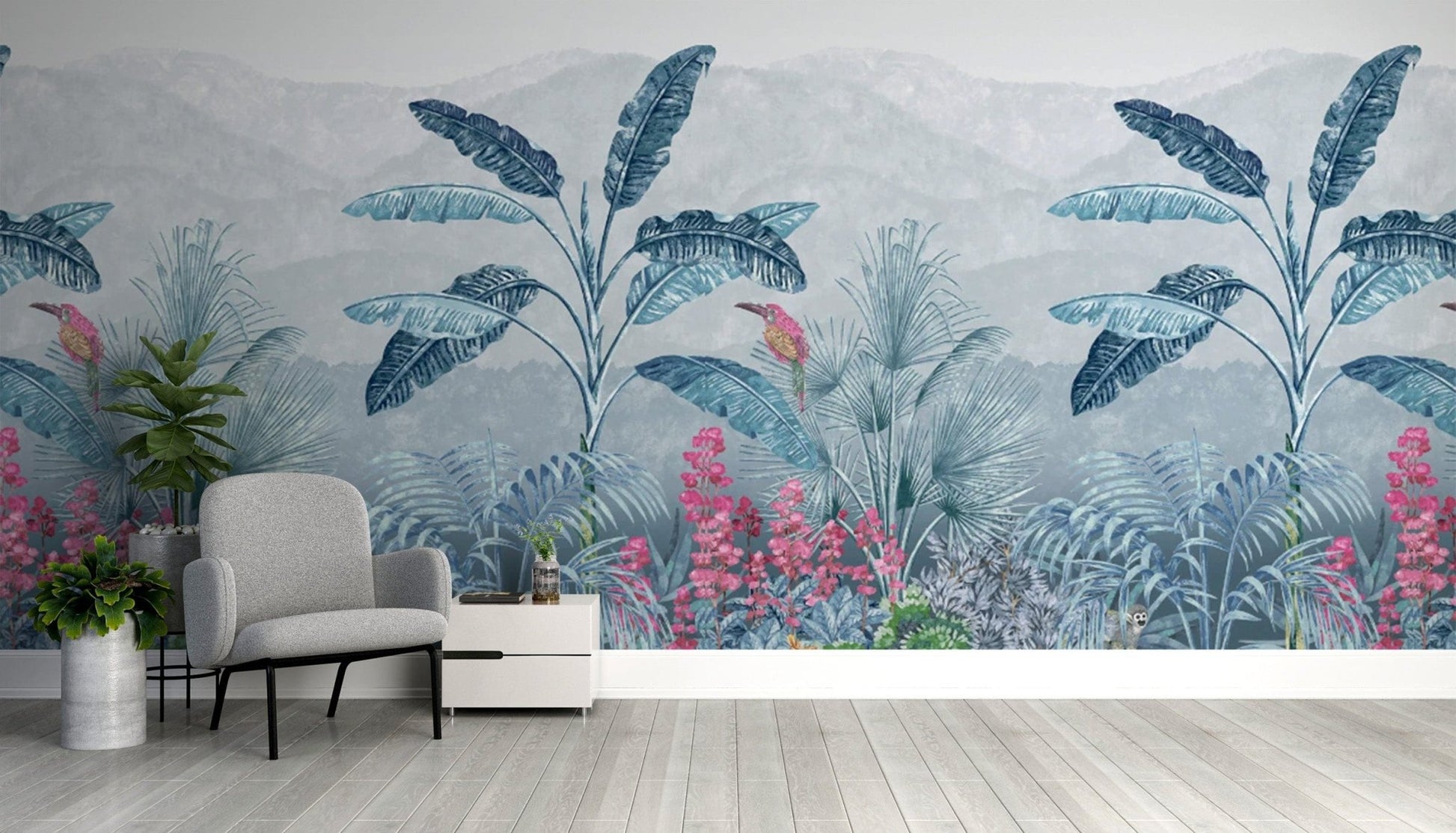 Lush botanical jungle wallpaper mural
