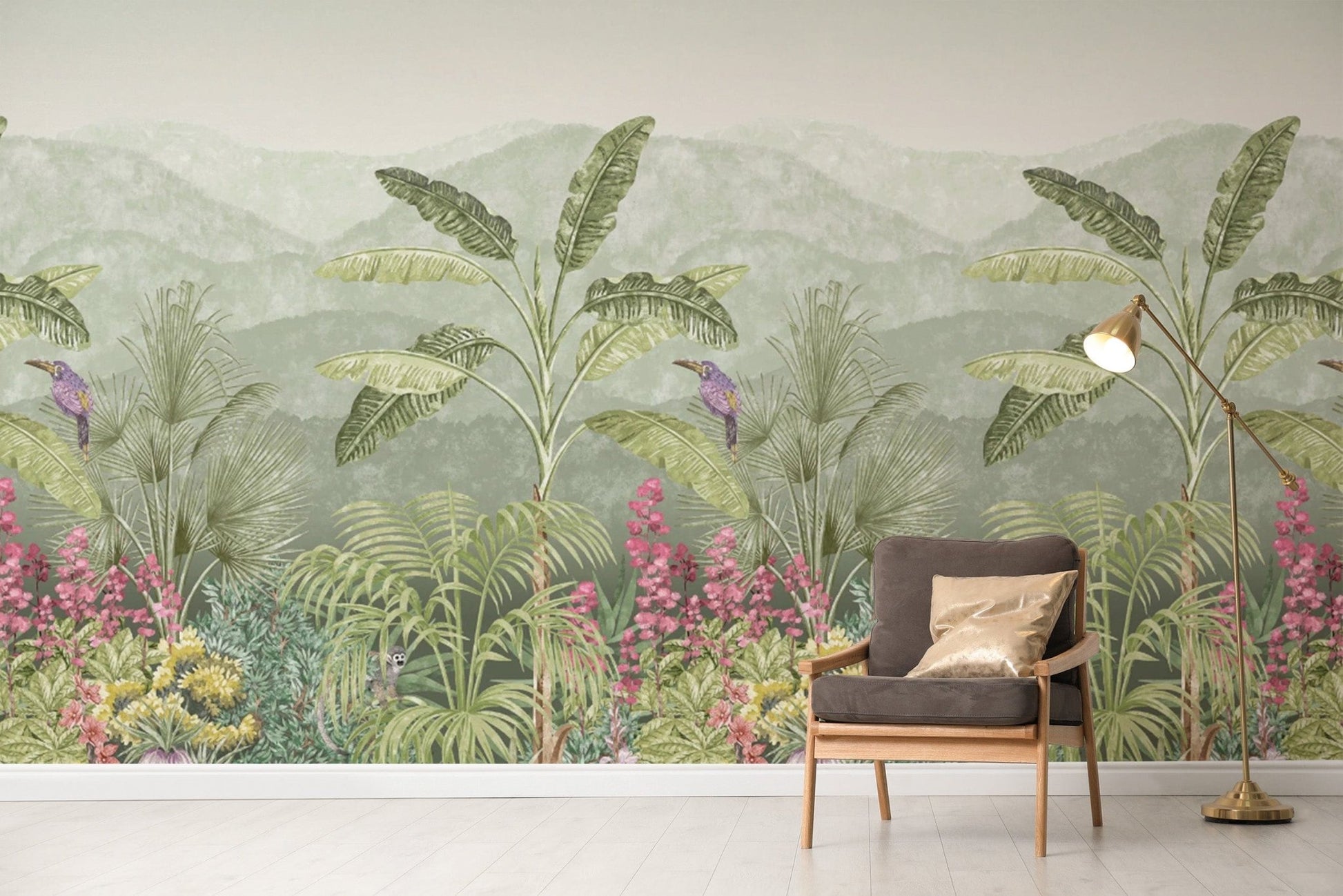 "Jungle wallpaper with birds and palm trees" D244
