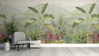 "Green jungle wallpaper with layered leaves" D244
