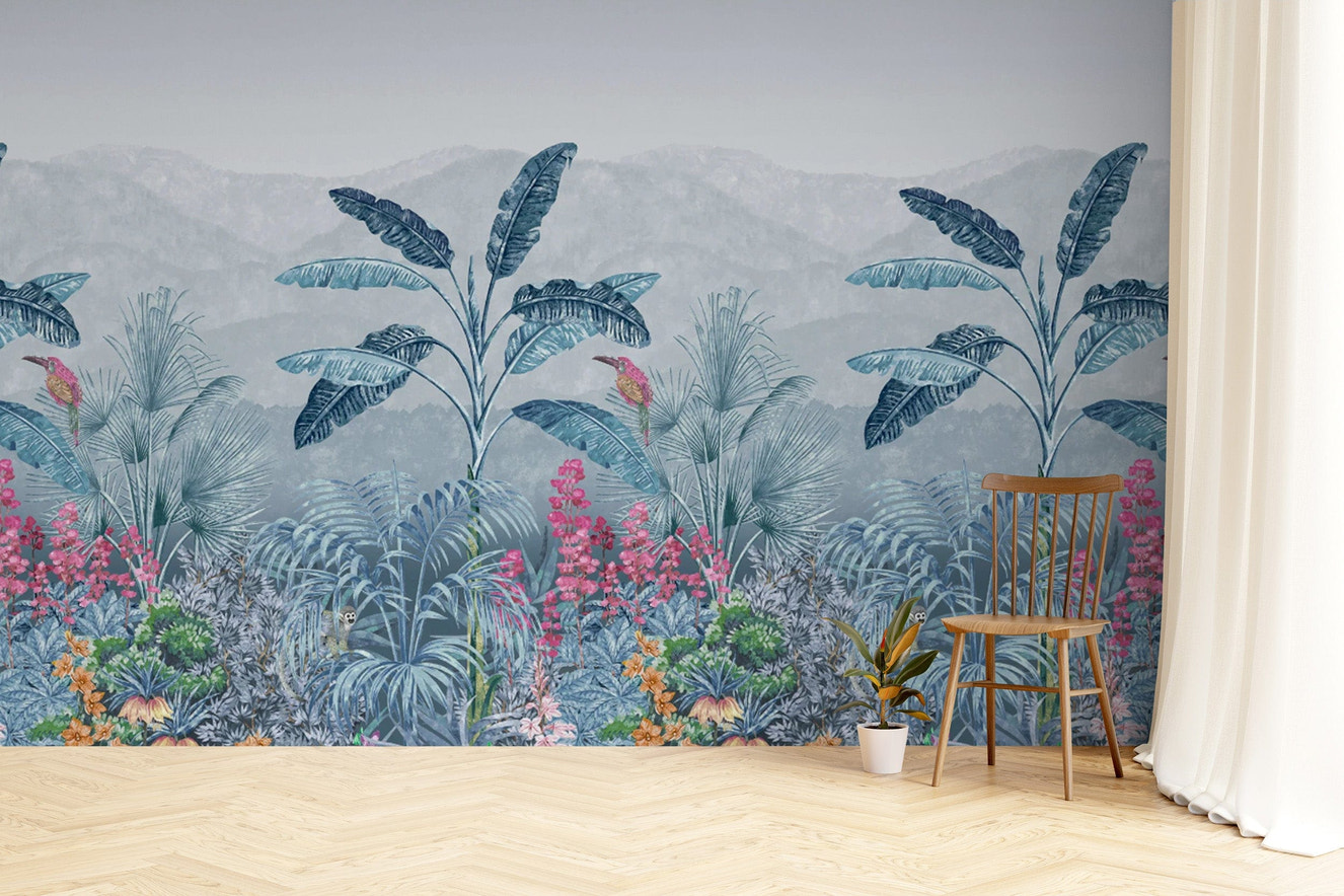 Tropical jungle wallpaper mural design
