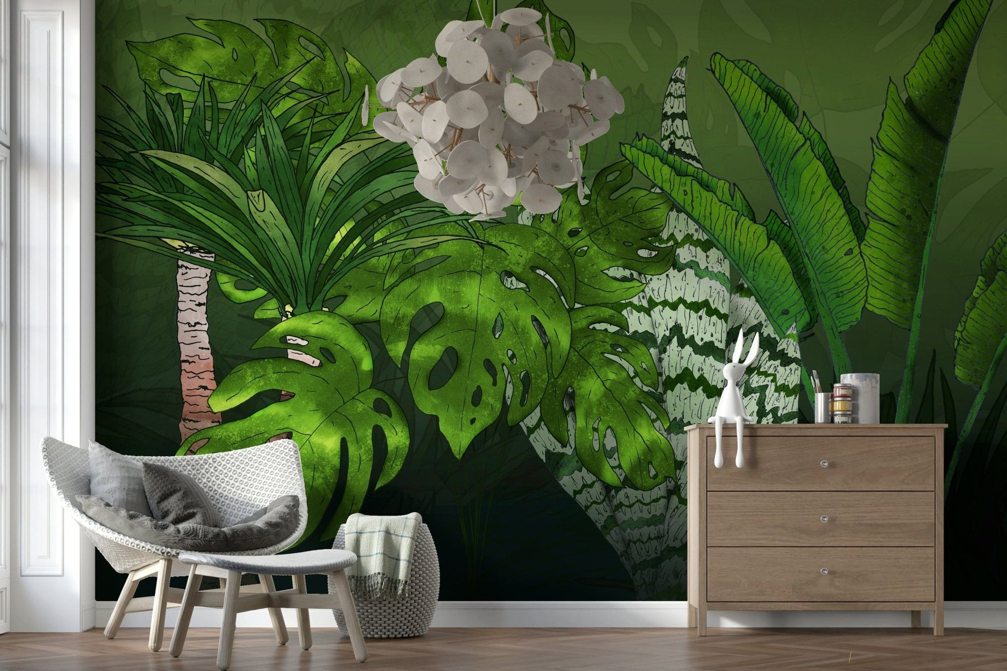 Tropical Jungle Garden Wall Mural with lush green foliage GD7357
