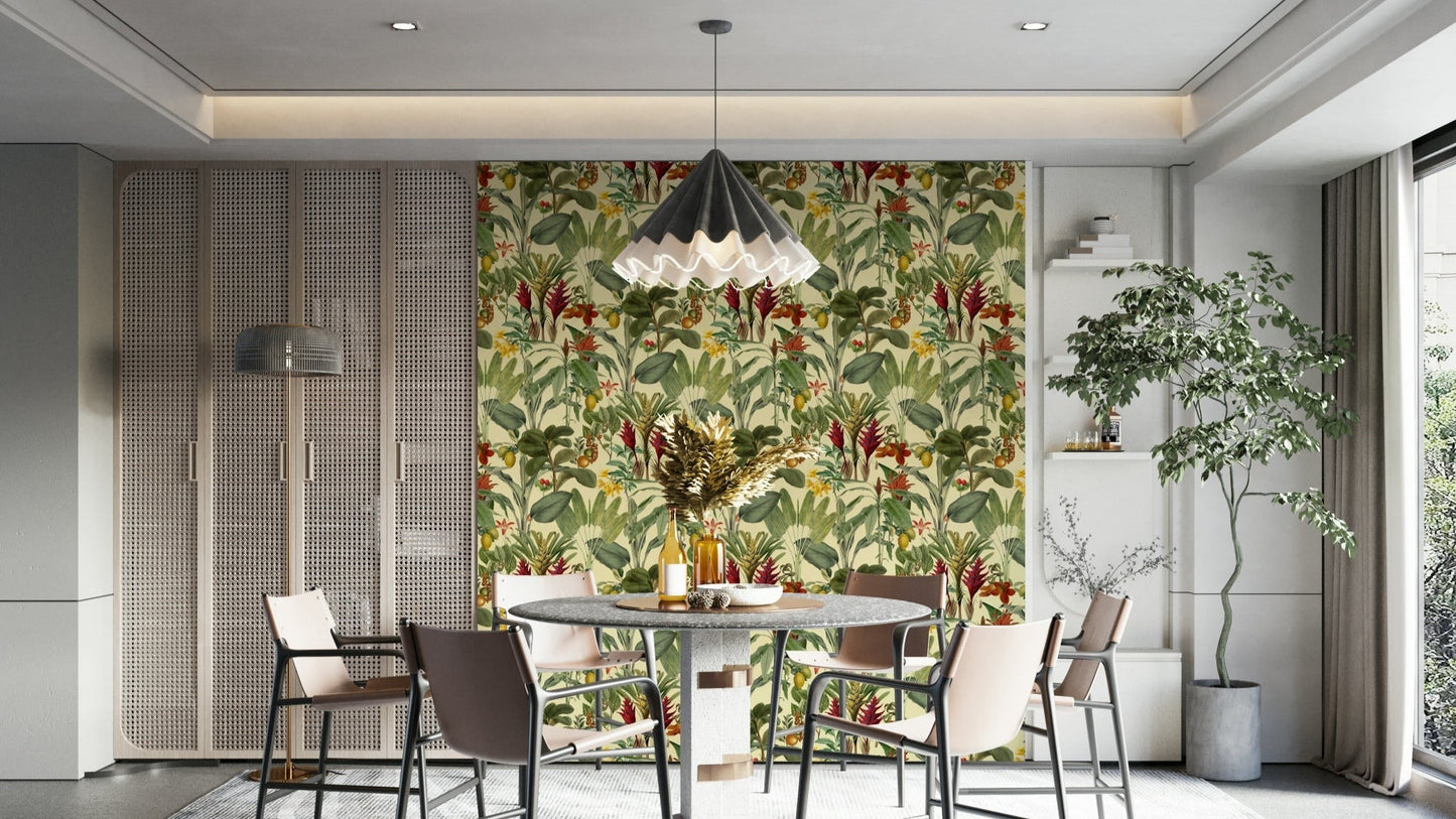 Banana leaves and flowers on wall mural

