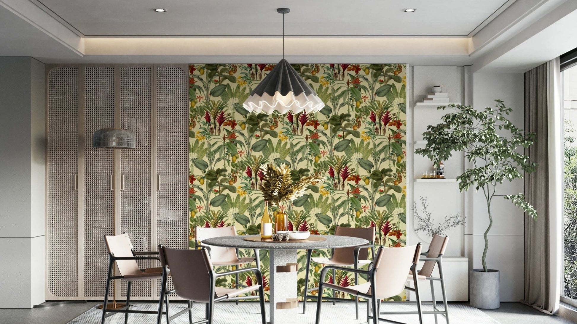 Banana leaves and flowers on wall mural

