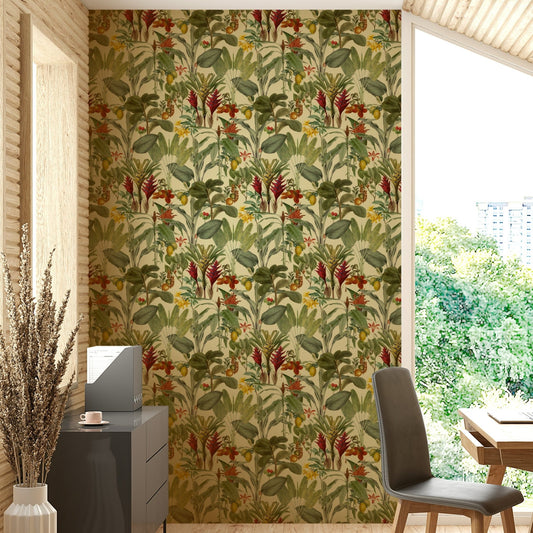 Colorful jungle garden wallpaper close-up

