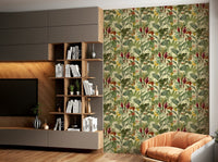 Tropical fruits and plants on wallpaper


