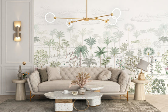 Tropical Jungle Wallpaper Mural with lush plants C488
