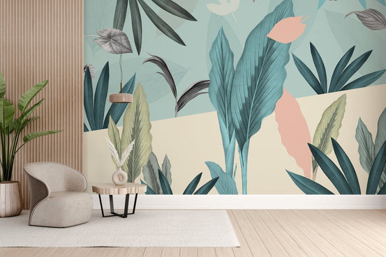 Tropical leaf wall mural for fresh spaces C529

